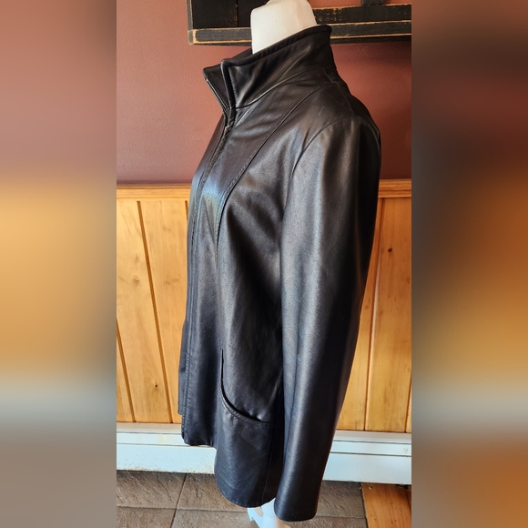 Worthington Genuine Lambskin Leather Jacket Size Medium Black Y2K - Picture 2 of 11